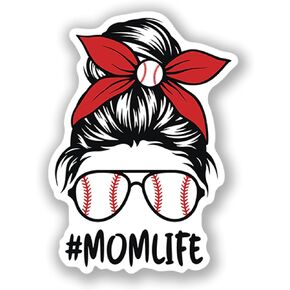 #Momlife-Baseball-Messy BUN-Sports-BOY,Girl,Woman,DAD-American Flag-Sunglasses-Vinyl Decal Stickers-CAR,Truck,Van,SUV,Window,Wall,Cup,Laptop-Two 5 INCH Decals-(2PACK)-S10013