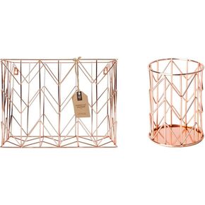 U Brands Hanging File Desk Organizer and Pencil Cup, Copper/Rose Gold