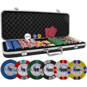 DA VINCI Unicorn All Clay Poker Chip Set with 500 Authentic Casino Weighted 9 Gram Chips, Black ABS Case, 2 Decks of Plastic Playing Cards, Dealer Buttons and 2 Cut Cards