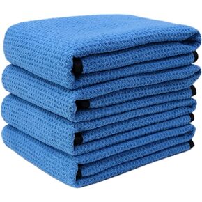 POLYTE Elite Microfiber Drying Towel (25x36, 2 Pack, Waffle, Blue)