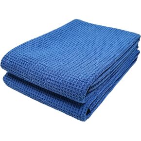 POLYTE Elite Microfiber Drying Towel (25x36, 2 Pack, Waffle, Blue)