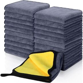 Nuenen 20 Pcs Microfiber Towels for Cars Wash Drying 800 GSM Thick Plush Cleaning Cloth 15.75 x 15.75 Inch Auto Detailing Absorbent Car Towels for Cars Interior Exterior (Grey and Blue)
