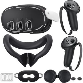 Compatible with Oculus Quest 3 Accessories, VR Silicone Face Cover, VR Shell Cover,Touch Controller Grip Cover,Camera Lens Protector Set (Aurora)