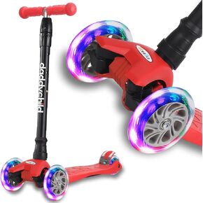 Scooters for Kids 3 Wheel Kick Scooter for Toddlers Girls & Boys, 4 Adjustable Height, Lean to Steer, Extra-Wide Deck, Light Up Wheels for Children from 3 to 14 Years Old