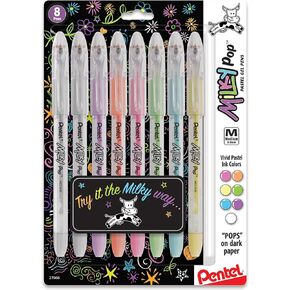 Pentel Milky Pop Pastel Gel Pen, (0.8mm), Medium Line, Assorted Colors, Pack of 8 (K98BP8M)