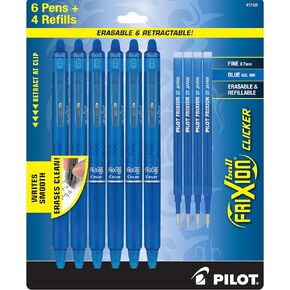 PILOT Frixion Erasable Pens - Pack of 6 blue erasable gel pens + 4 Bonus Refills - Fine Point 0.7 mm Retractable Gel Ink Pen - for Rocketbook & Notebook