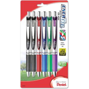 Pentel EnerGel RTX Retractable Liquid Gel Pen, (0.7mm) Metal Tip, Medium Line, Assorted Ink, 6-Pk (BL77BP6M1)