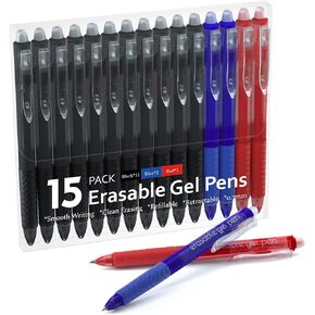 Erasable Gel Pens, 15 Pack Red Retractable Erasable Pens Clicker, Fine Point, Make Mistakes Disappear, Red Ink for Writing Planner and Crossword Puzzles