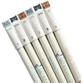 Colorful Cats Design 0.38mm Gel Pens Black Ink Pen Pack of 6 PCS