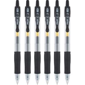 Pilot G2 Retractable Rollerball Gel Pens, Ultra Fine Point, 0.38mm, Black Ink, 6 Count
