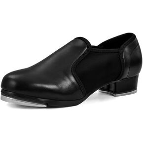 Leather Tap Shoes Slip On Dance Shoes Black Jazz Shoes for Adult Men
