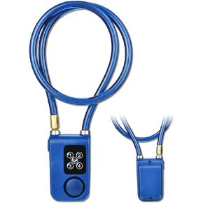 Alarm Bike Lock, Y787 Smart Alarm Lock Anti Theft Chain Lock, 4 Digital Passwords, IP44 Waterproof and Over 110dB Alarm Sound Electric Lock for Motorcycle Bicycle Gate (Blue)
