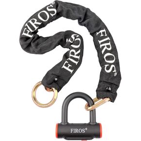 FIROS U Lock with 10mm Six-sided Chain Links, 3.15ft, Black, Ideal for Bicycles, Motorcycles, Mopeds, Scooters, Generators, ATVs, etc.