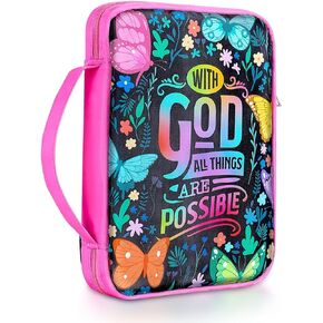Play Tailor Bible Covers for Women Men Girls Bible Case with Large Pockets Bible Holder Bags with Removable Pen Holder for Bible Study Supplies Accessories 10.2 x 7.7 x 2 inch, Black Butterfly