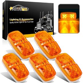 Partsam 5pcs Amber 10 LED Marker Light, Double Bullseye Marker Lights, Rectangle Clearance Lights for Trailer Truck Camper RV 12V