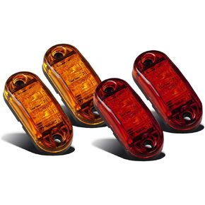 Partsam Amber Red 2.5" 2 Diode Oval LED Trailer Truck Clearance Light Side Marker Light 4PCS, Surface Mount Little Boat Marine Led Lights RV Camper Accessories (2 Amber+2 Red)