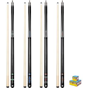 Pool Stick Set of 4 Pool Cues Sticks Made of Premium Maple Wood, Includes 4 Extra Billiard Chalk for Pool Cues, 58" Billiard House Bar Pool Cue Sticks for Professional Billiard Players