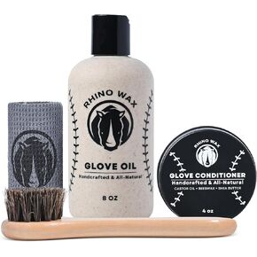 Baseball Glove Standard Maintenance Kit - Includes: Baseball Glove Oil (8 oz), Baseball Glove Conditioner (4 oz), Horsehair Brush + Microfiber Cloth - Moisturize and Protect - Made in USA