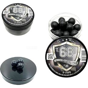 20 pcs S-Type RUBBER-STEEL BALLS in .68 Cal. Premium Quality Hard Rubber Steel Balls Paintballs Powerballs 7 gr. Heavy Ammo for Self Home Defense Training Pistols in 68 Caliber