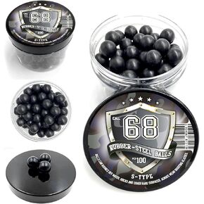 100 pcs S-Type Premium Quality Hard Rubber Steel Balls Paintballs Powerballs 7 gr. Heavy Ammo for Self Home Defense Training Pistols in 68 Caliber