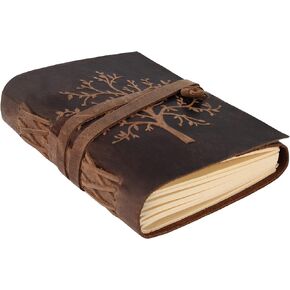 moonster Leather Journal Lined Notebook - Embossed Tree of Life Journal for Women, 7 x 5 Inch Diary Drawing Notebooks with Lined Diary Paper - College Ruled Leather Journals for Women - 400 Pages