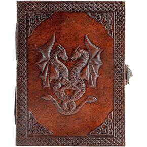 Handmade Leather Double Dragon Journal/Writing Notebook Diary/Bound Daily Notepad for Men & Women Unlined Paper Medium, Writing pad for Artist, Sketch