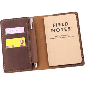 Leather Notebook Cover for Field Notes, Handmade Journal Cover for Moleskine Cahier Journal, Leather Cover with Pen Holder fits 3.5" x 5.5" Pocket Notebook - Brown