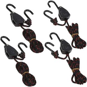 4PCS 1/8in 8ft Adjustable Heavy Duty Rope Hanger Ratchet Kayak and Canoe Bow and Stern Tie Downs Straps