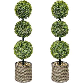 2 Trees 3FT Faux Boxwood Topiary Ball Tree Ornamental in All Seasons Without Care for Indoor & Outdoor Use - Fake Plantporch Decor for Garden, Wedding & Home