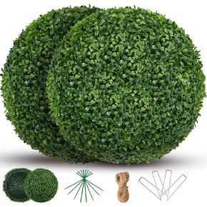 TTDMK 16-Inch Topiary Balls Artificial Outdoor 2 Pack with Ground Pegs and String, 4 Layers UV Resistant Faux Boxwood Balls, Fall Hanging Plants Artificial Topiary Ball for Outdoors and Indoors