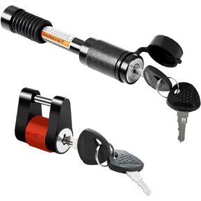 METOWARE Keyed Alike Trailer Hitch Locks & Coupler Lock Set, 5/8" Dia 3-1/2" Long Hitch Lock Fits Class III IV Receiver, Dia 1/4" Trailer Tongue Lock with 3/4" Inch Span Fits Latch-Type Couplers