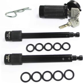 MaxxHaul 50151 Trailer Hitch Lock Pin Set 5/8 and 1/2 Inch with Locking System Anti-Rattle for 1-1/4" and 2" Class I,II,III,IV,V Hitches - Black Finish