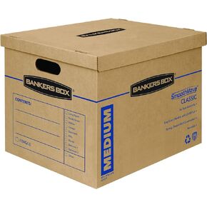 Bankers Box Medium Classic Moving Box 10 Pack, Reinforced Handles, Tape-Free Assembly, Box with Lid, 19-in x 14.5-in x 15.5-in (8817201)