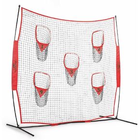 شبكة رمي مدرب كرة القدم المحمولة من PodiuMax، شبكة بدون عقد بطول 8 أقدام × 8 أقدام لتحسين دقة رمي QB مع 5 جيوب مستهدفة، مع حقيبة حمل (أحمر) in Kuwait