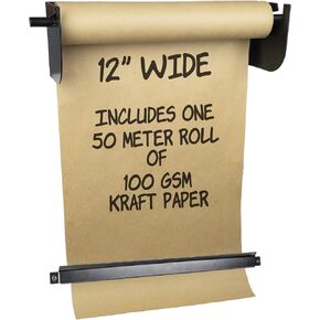 Wall Mounted Kraft Paper Dispenser & Cutter: Includes 50 Meter Long Kraft Paper Roll - Perfect for to-Do Lists, Daily Specials, Menus and Other Note Taking (12 Inches Wide)