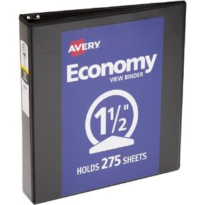 Avery Economy View 3 Ring Binder, 1.5" Round Rings, 1 Black Binder (05771)