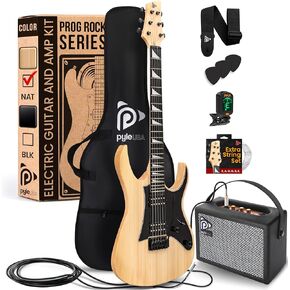 Pyle Prog Rock EG Series Electric Guitar with Amp Kit, 39" Full Size with Dual Humbucker Pickups, Low Profile Neck and Solid Paulownia Body, Premium Accessory Kit Included (Black Matte)