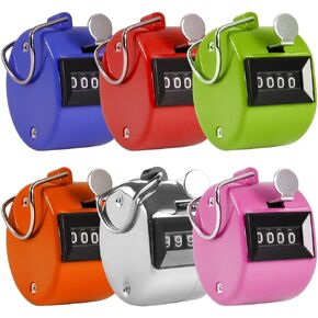 AFUNTA Pack of 6 Color Hand Held Tally Counter 4 Digit Mechanical Palm Clicker Counter - Assorted Color Handheld Tally Counter for Lap/Sport/Coach/School/Event