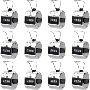 PATIKIL Clicker Counter, 12 Pack Metal Tally Counter Clicker 4 Digit Number Hand Counter Clicker Handheld Small Cheap with Finger Ring for Workout Sale Golf Classroom Sport, Silver
