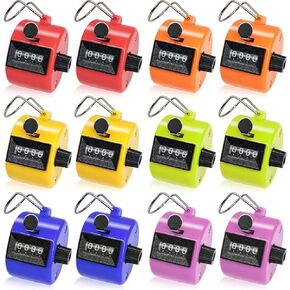 Colors Handheld Tally Counter Clicker, 12 Pcs 4 Digital Number Click Counter for People, Sport Row, Knitting, Coaching, Lap, Fishing, Golf, Sports Events Office