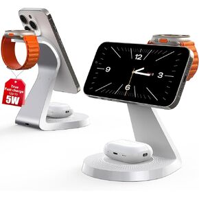 3 in 1 Charging Station for Apple Devices,Mag-Safe Charger Stand Fast Charging, Wireless Charger for iPhone 15/14/13/12 Series, & AirPods, & iWatch (30W USB-C Charger Included)