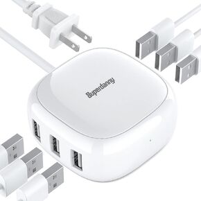 SUPERDANNY 6-Port USB Charger 8A, 40W Mini USB Charging Station, Charging Station for Multiple Devices, 4ft Cable, Compatible with iPhone, iPad, Galaxy, Pixel, for Travel, Cruise, Black