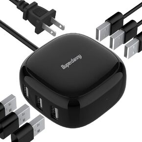 شاحن USB 6 منافذ SUPERDANNY، محطة شحن USB صغيرة بقدرة 40 وات 8 أمبير، محطة شحن لأجهزة متعددة، كابل 4 أقدام، متوافق مع iPhone، iPad، Galaxy، Pixel، للسفر، الرحلات البحرية، أبيض