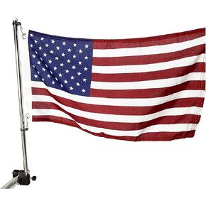 MARINE CITY 21" Stainless Steel Rail Mounted Flag Staff & Black Plastic Flag Pole Base & 12 Inches X 18 Inches US Flag for Boat Yacht(1 SET)