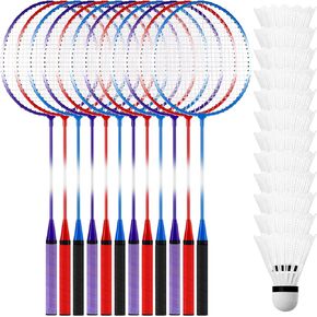 12 Pcs Badminton Rackets Badminton Rackets Set for Adults and Teenagers Badminton Set with 12 Pcs Nylon Badminton Shuttlecocks for Backyard Gym Beach Outdoor Games, Red, Purple and Blue