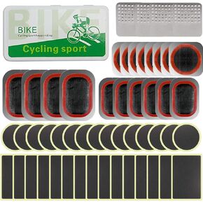 EDIONS Bike Inner Tube Patch Kits, Bicycle Tire Repair Kit with Glueless Self-Adhesive Patches, Vulcanizing Patches, Metal Rasp, Portable Storage Box for Bicycle, Motorcycle, Inflatable Rubber