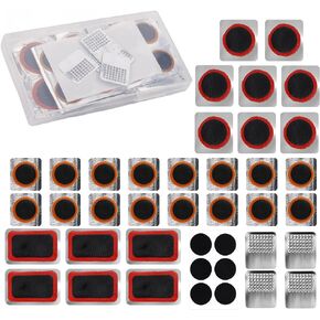 Bike Tire Repair Kit, 30pcs Tire Patches Bicycle Tire Puncture Repair Kit with 6pc Glueless Puncture Patches & Metal Rasps Bike for Road Mountain Bike Tyre Motorcycle Tire Repair (Without Glue)