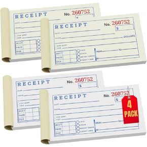 1InTheOffice Money and Rent Receipt, Carbonless Receipt Books, Cash Receipt Book, Rental Receipt Book, 2 Part Carbonless, 2.75 x 4.78, 250 per Book(4 Pack)