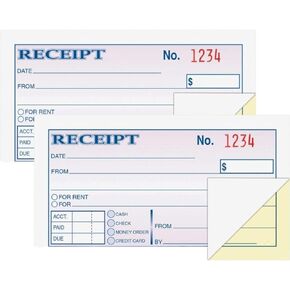 1InTheOffice Money and Rent Receipt, 2-3/4 x 5-3/8 Inches, 2-Parts, Carbonless, White/Canary, 50 Sets per Book (2 Books)