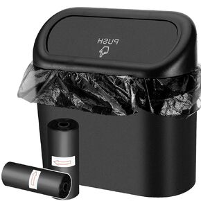Stemni Car Trash Can Bin with Lid and 150pcs Trash Bags 2pack Small Car Garbage Can Leakproof Mini Car Accessories Trash Bin Car Dustbin Organizer Container for Car Office Home, Black-Black (STCAN02)
